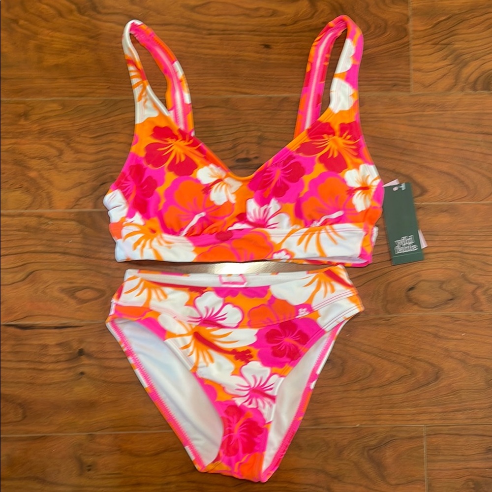 NWT Wild Fable Pink and Orange Tropical Floral High Waisted Bikini Swimsuit
